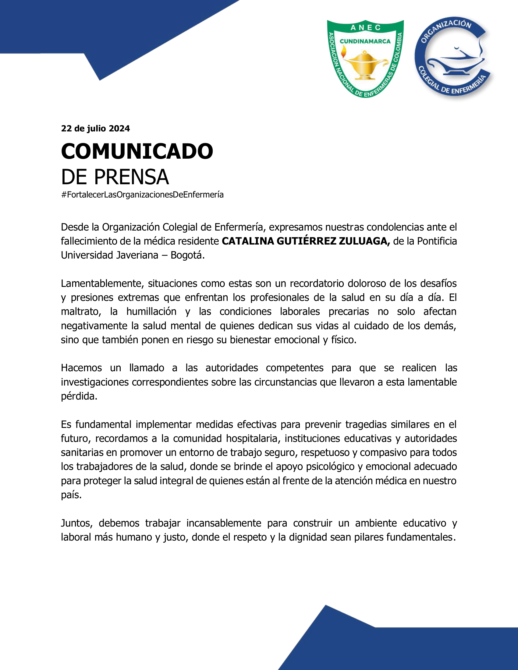 2024 07 22 COMUNICADO DE PRENSA RESIDENTE DE MEDICINA